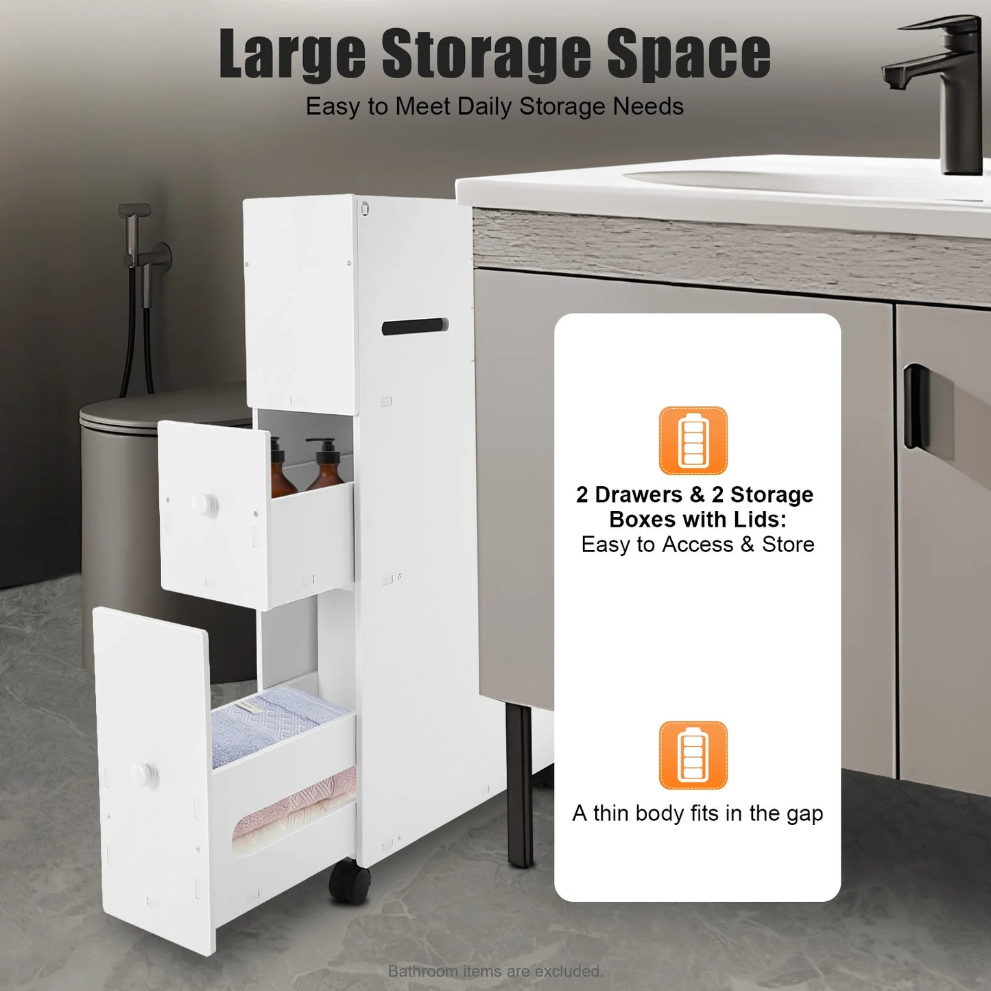 Bathroom Storage Cabinet, Narrow Floor Storage Cabinet, Storage Cabinet with Drawers 50kg Load-bearing Capacity