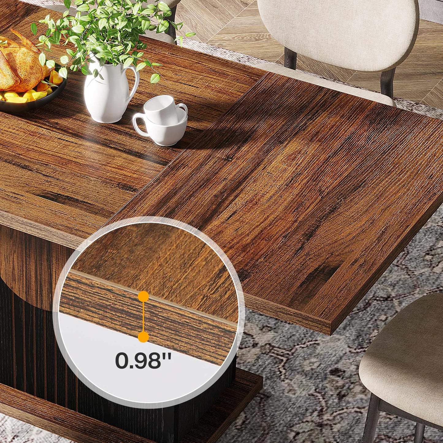 55" Rectangular Dining Table for 4 to 6 People, Farmhouse Wood Dinner Table for Kitchen, Dining Room & Living Room