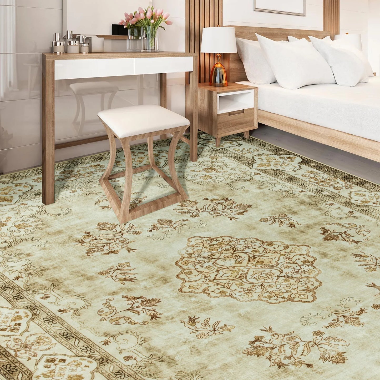 Elegant Floral Faux Wool Area Rug