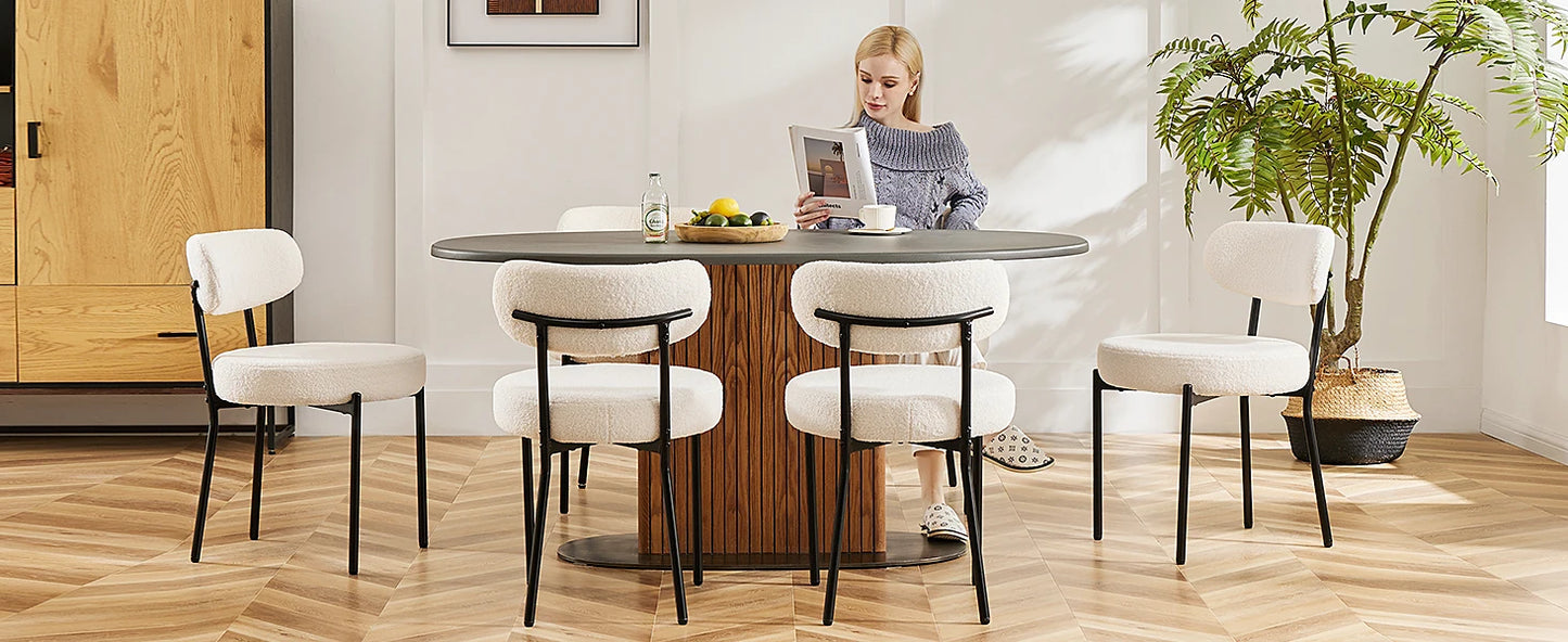 Ergonomic Round Dining Chairs Set of 2 Plush Fabric Kitchen Chairs with Curved Backrest Metal Legs