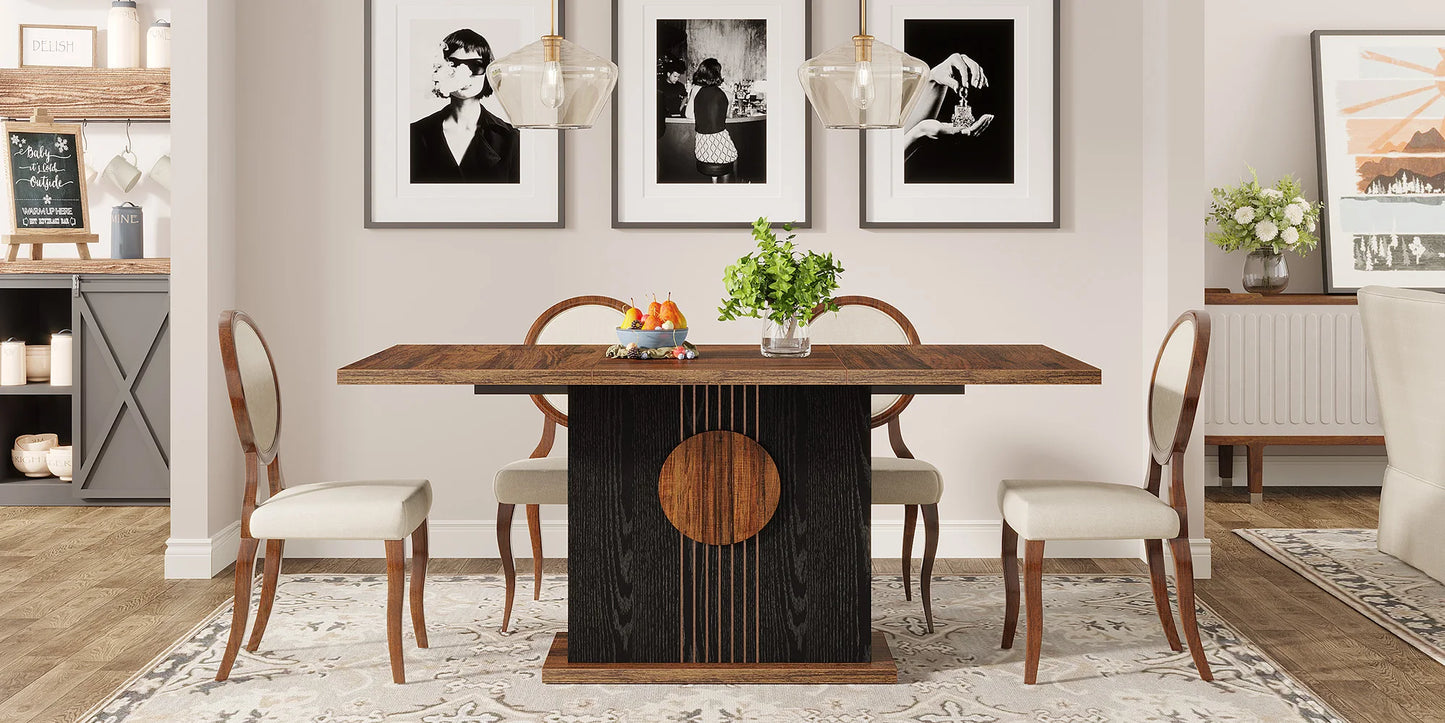 55" Rectangular Dining Table for 4 to 6 People, Farmhouse Wood Dinner Table for Kitchen, Dining Room & Living Room