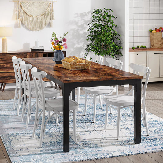 Dining Table for 6-8 People, 200cm Large Narrow Long Rectangular Kitchen Dinner Table, Rustic Wood Dining Table