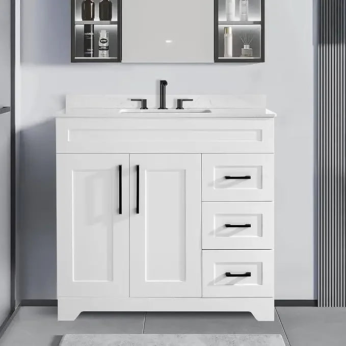 Bathroom Vanity with Sink,Undermount Ceramic Sink-Modern Bathroom Cabinet with 6 Soft-Close Drawers & 2 Doors Spacious Storage