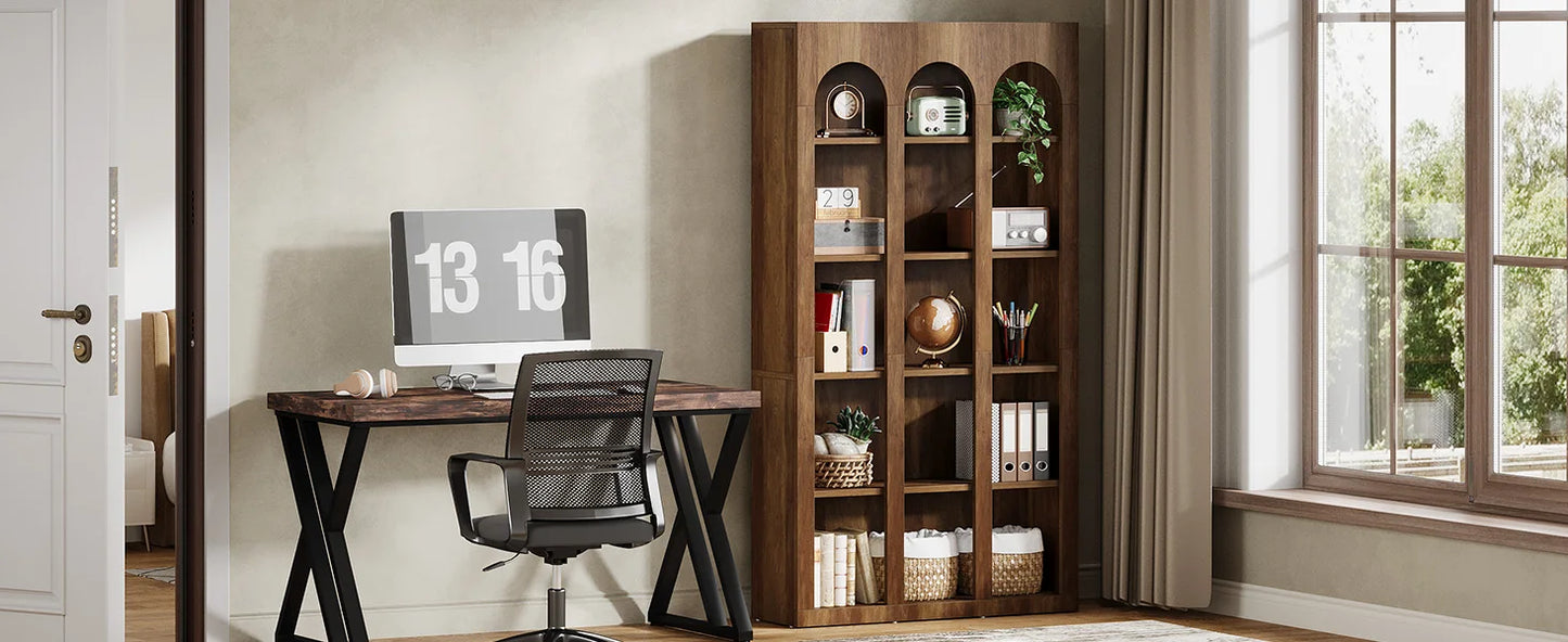 5-Tier Bookshelf, 70.87-Inch Mid Century Modern Bookcase with Open Shelves, Book Shelf Vintage Display Storage for Home Office