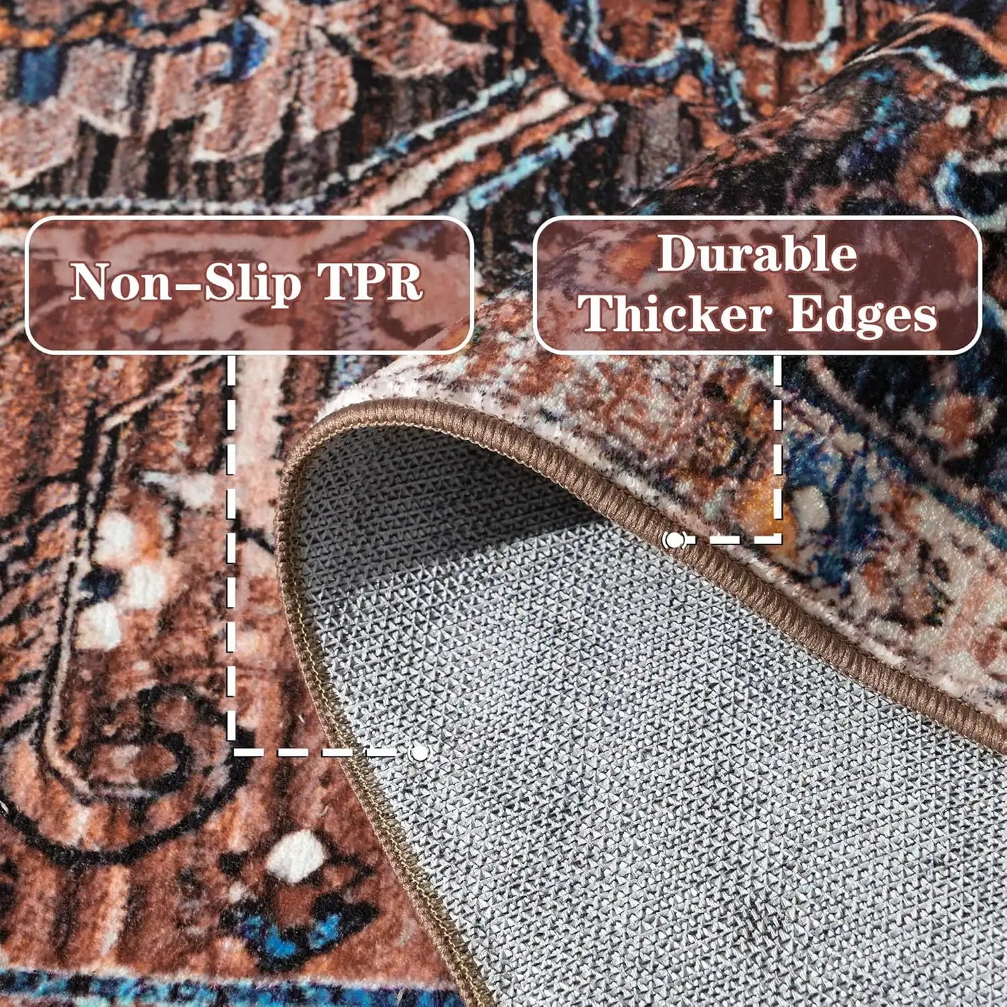 Faux Cashmere Vintage Printed Rug Area Rugs, Low Pile Rugs for Living Room Bedroom