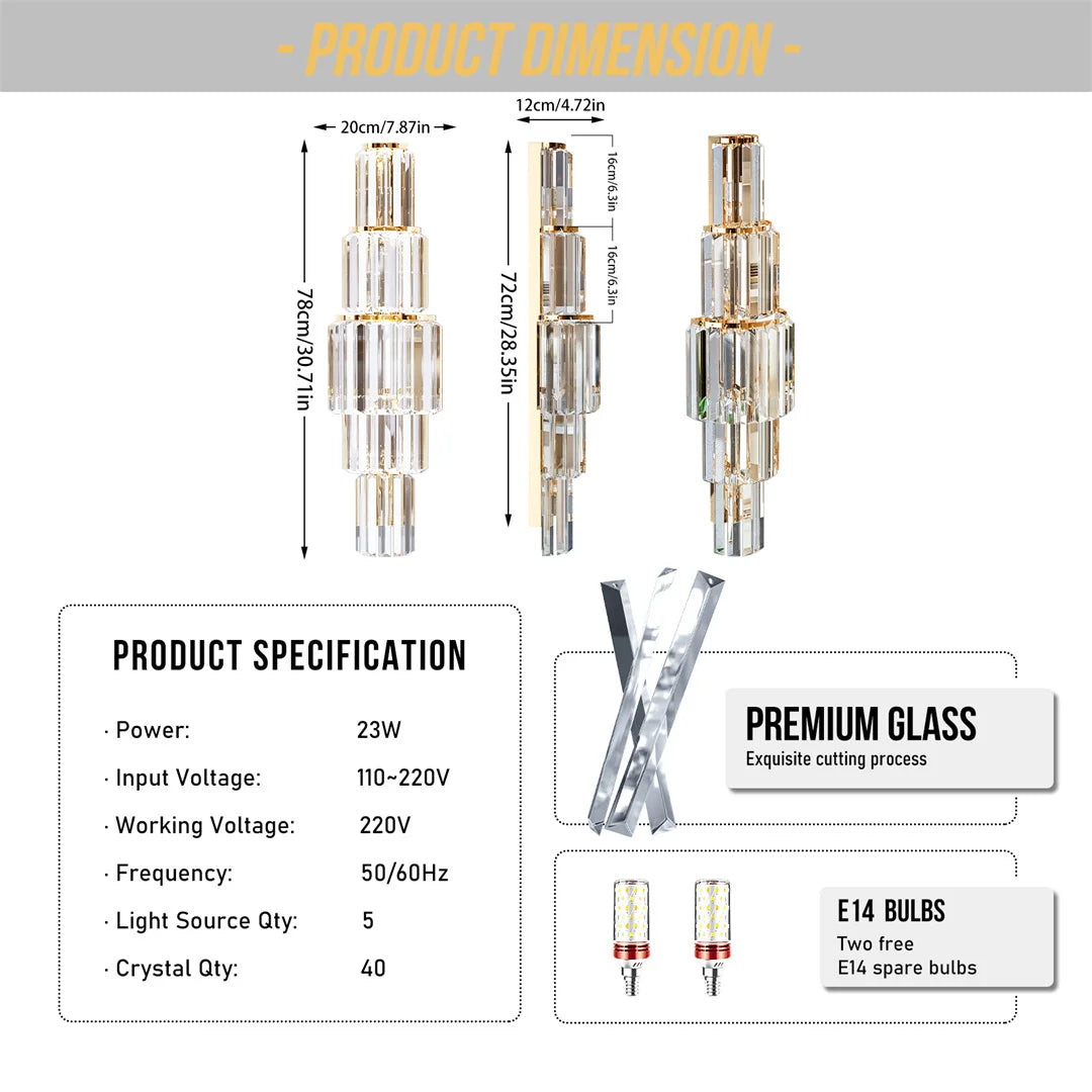 Modern Crystal Wall Lamp 3-Layer Wall Crystal Sconce Light E14 Led Corn Lights