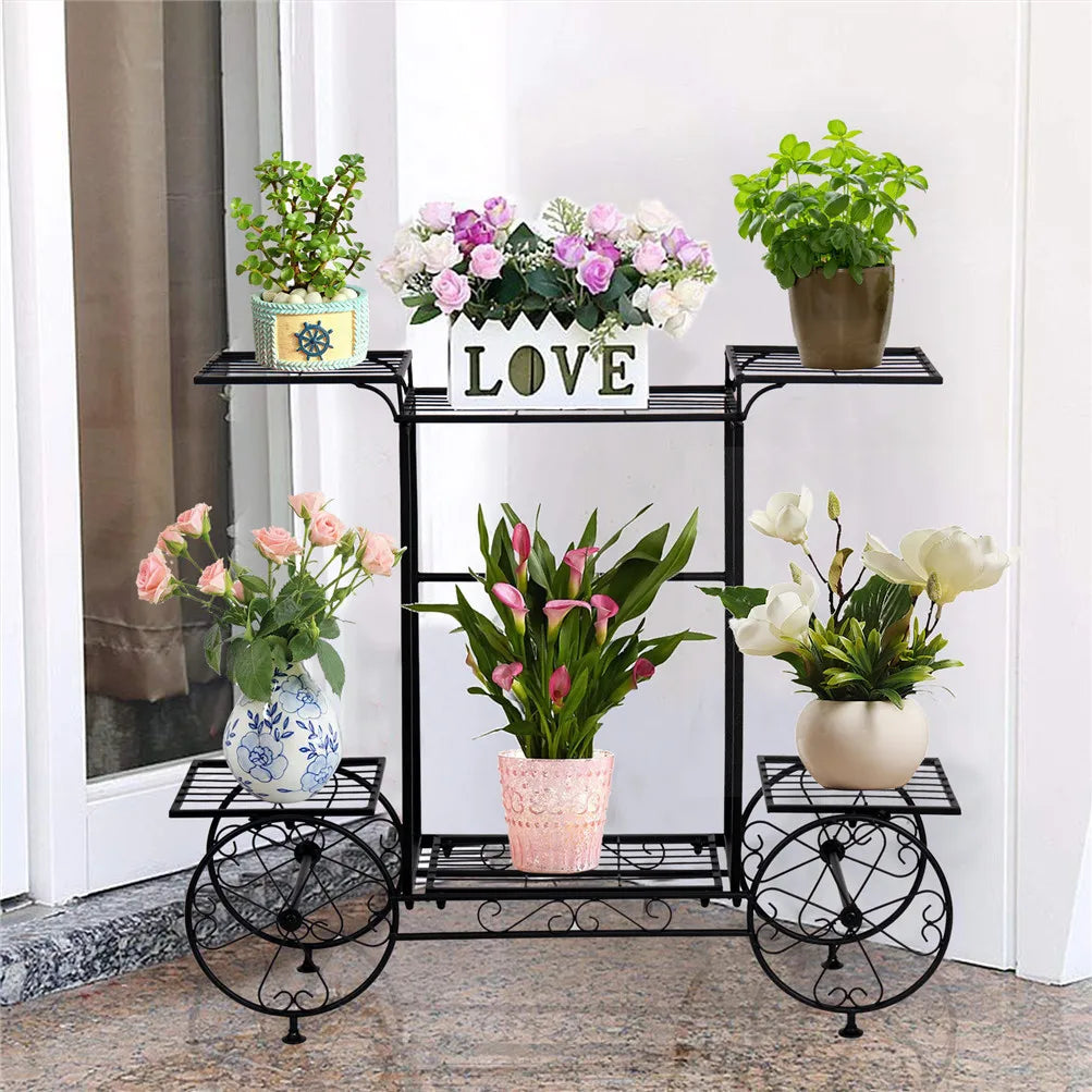 Large Metal Plant Stand Indoor 6 Tier Garden Cart Plant Holder Wrought Iron Plants Display Shelf Rack