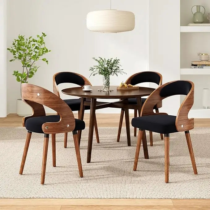 Wood Dining Chairs, Set of 4 Modern Upholstered Dining Chairs with Curved Backrest for Kitchen, Dining Room, Living Room,