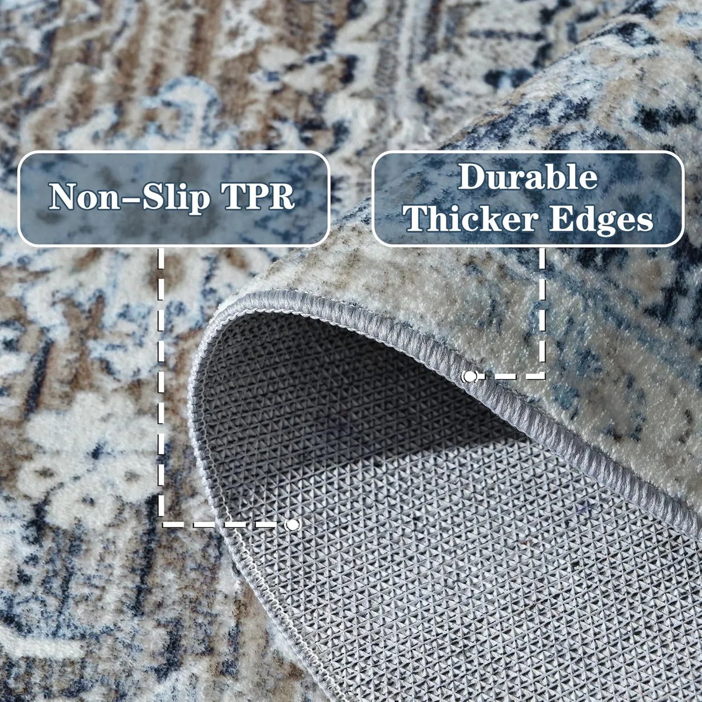 Faux Cashmere Vintage Printed Rug Area Rugs, Low Pile Rugs for Living Room Bedroom