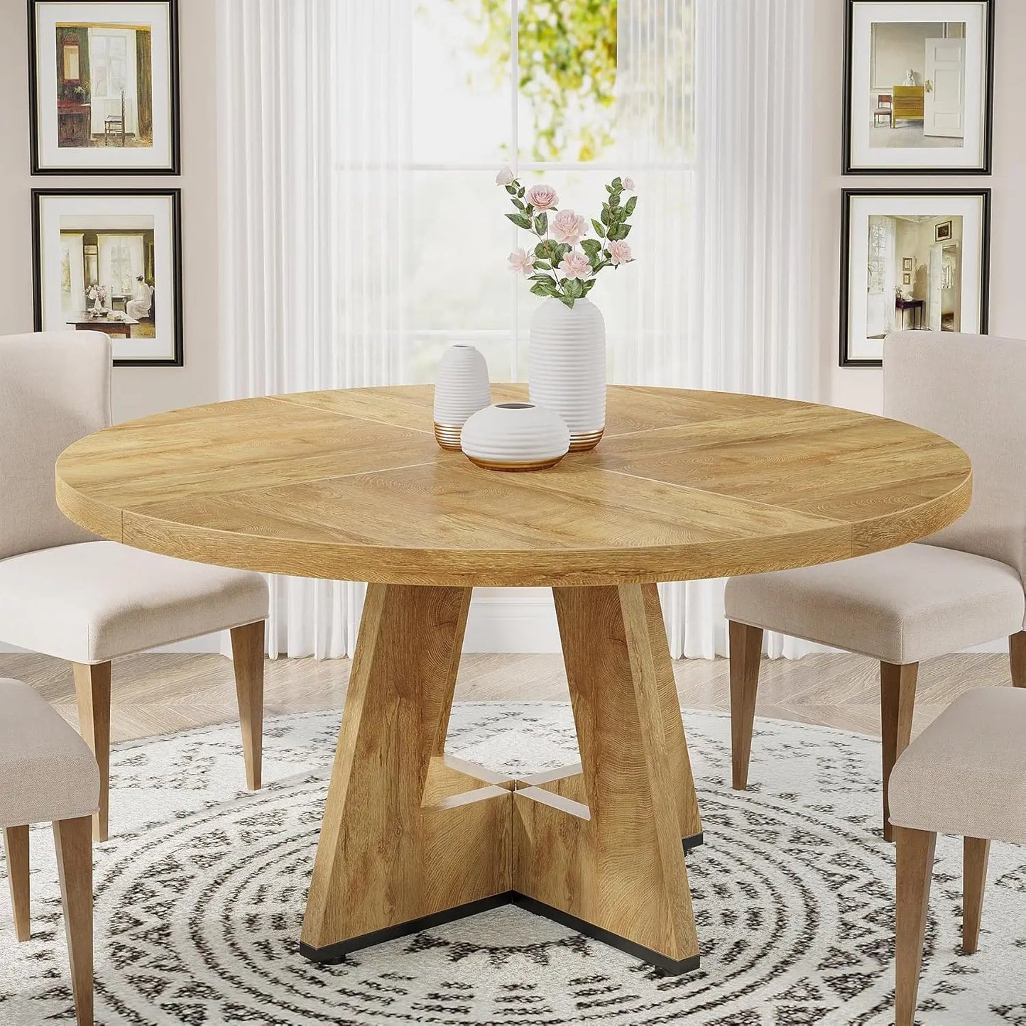 Round Wood Dining Table For Kitchen or Dining Room, 47 in