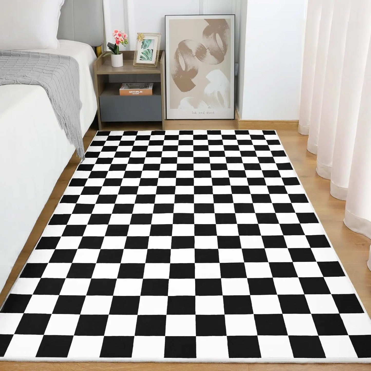 Black and White Checkered Rug