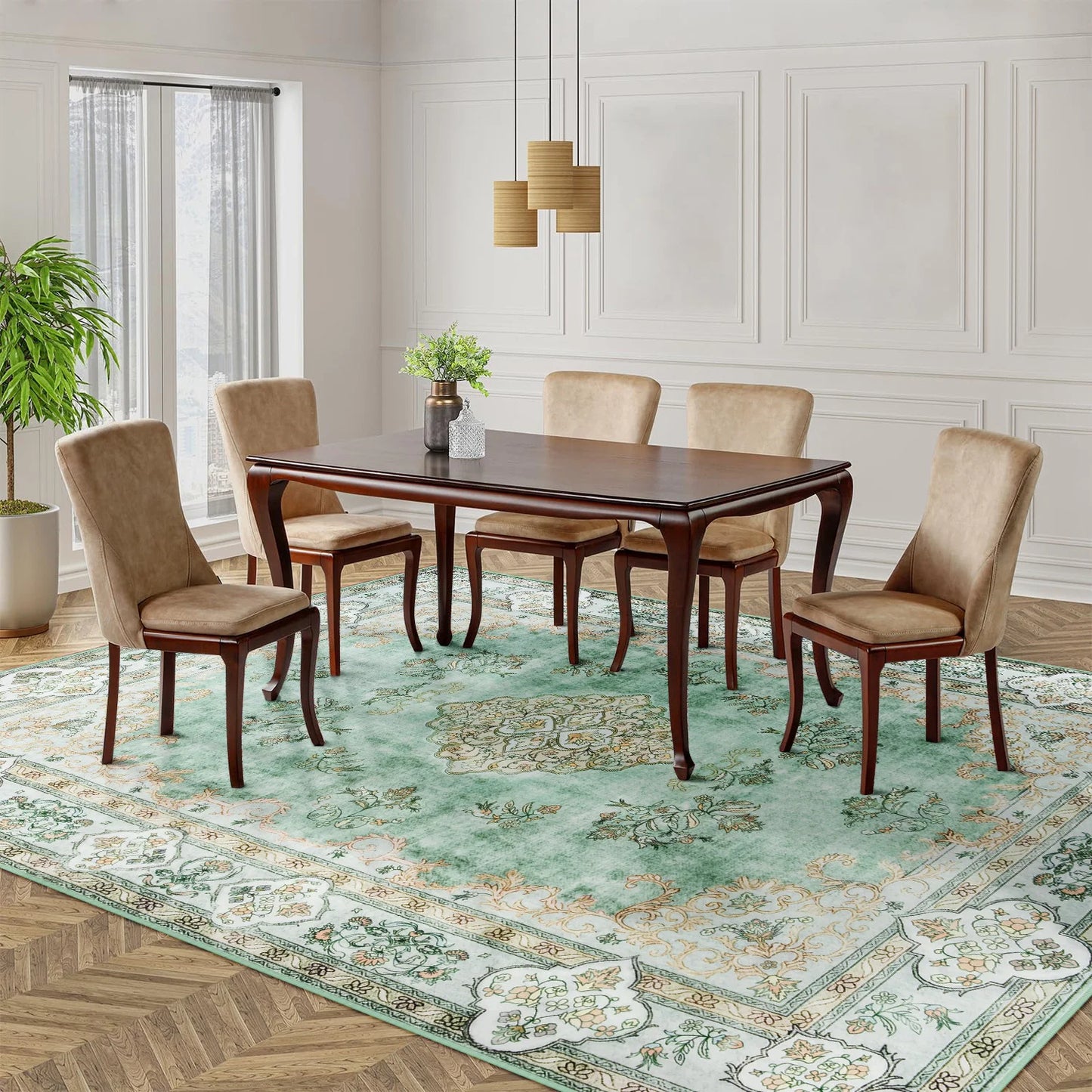 Elegant Floral Faux Wool Area Rug