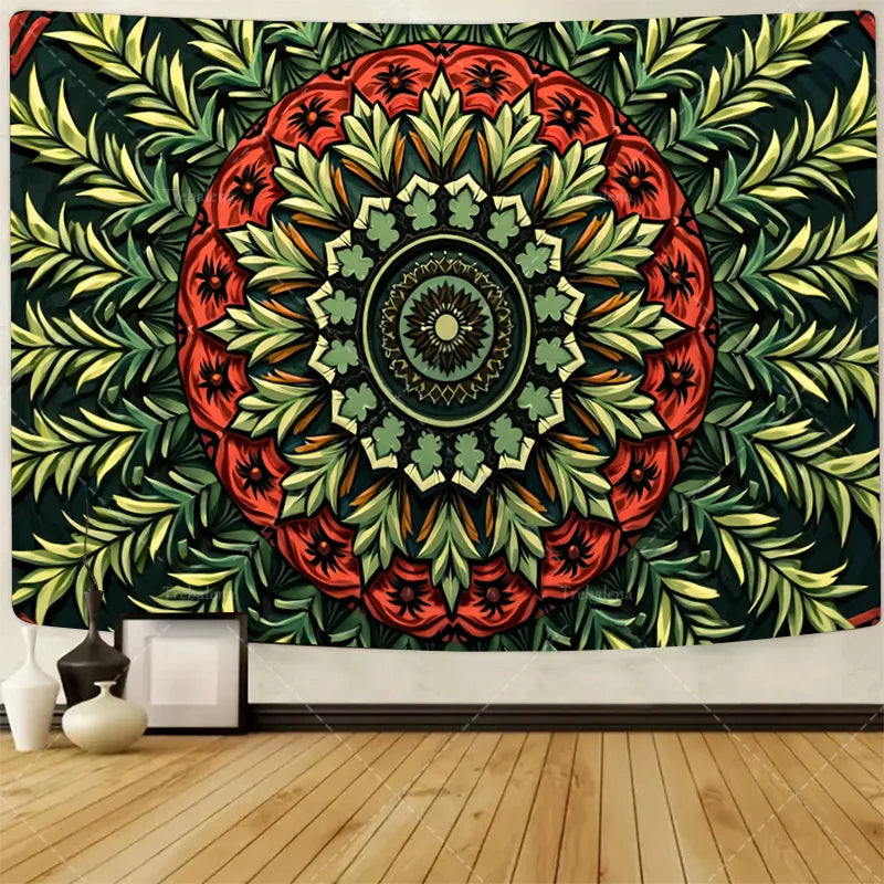 1pc Wall Tapestry  Moon Phase Tapestry - Gold Floral Mandala Wall Hanging