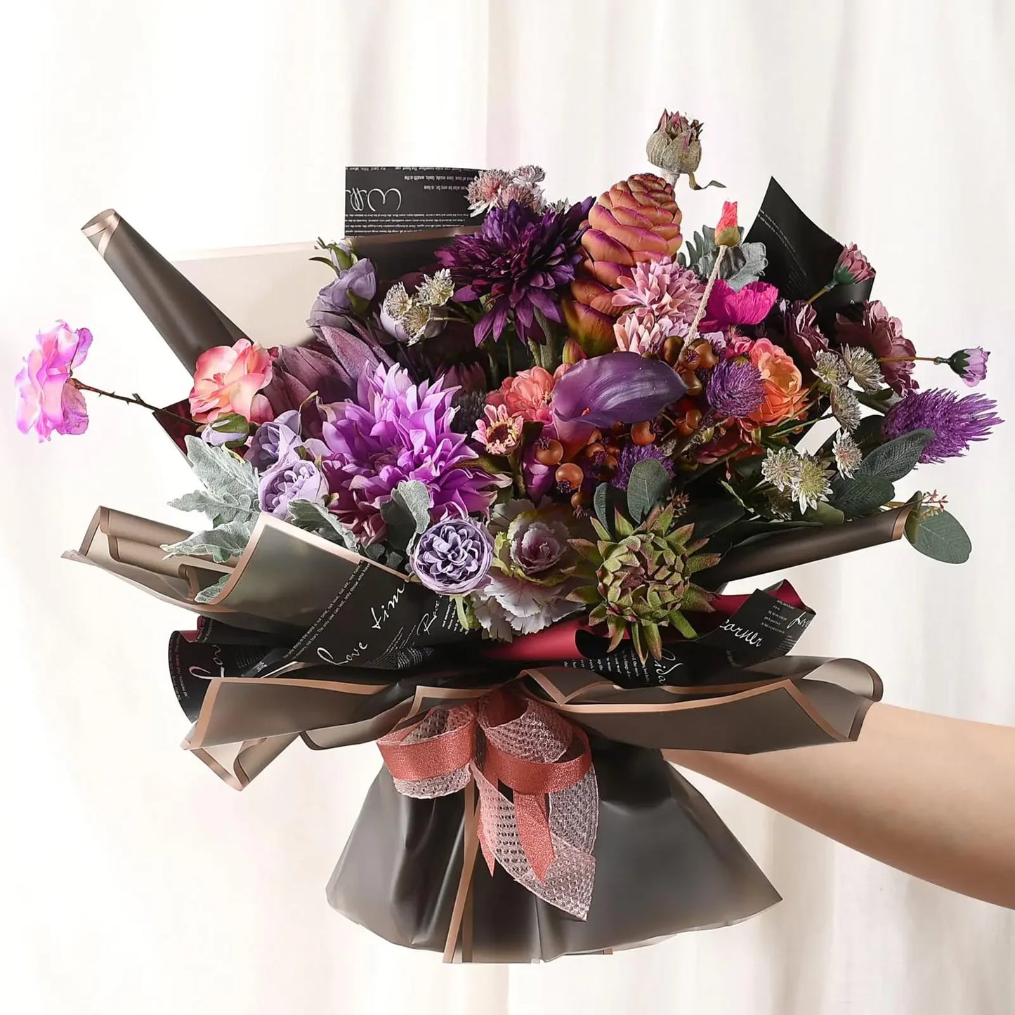 20 Sheets Black Flower Wrapping Paper with Golden Edges, Korean Florist Bouquet Supplies, Waterproof Packaging, Great for DIY Cr