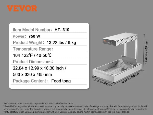750W French Fry Food Warmer Commercial Food Heating Lamp