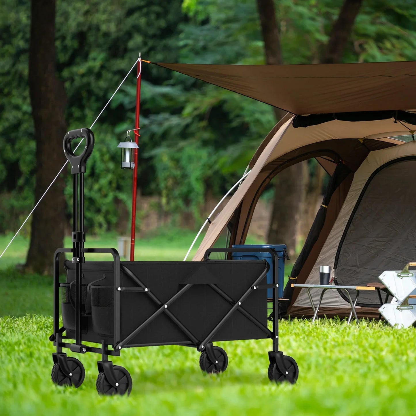 4-Wheel Foldable Garden Handcart | Heavy-Duty Cargo Transport w/ One-Hand Carry | Portable Foldable Design for Easy Storage