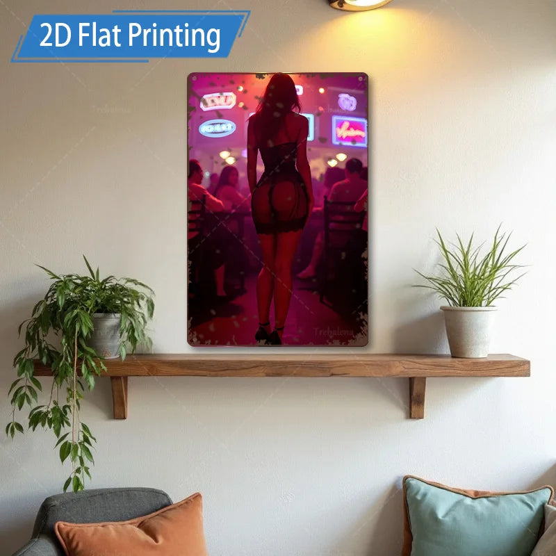 1pc Metal Sign, 4x16inch Rustic Style Woman in Bed 2D Flat Printing Wall Art for Living Room Decor