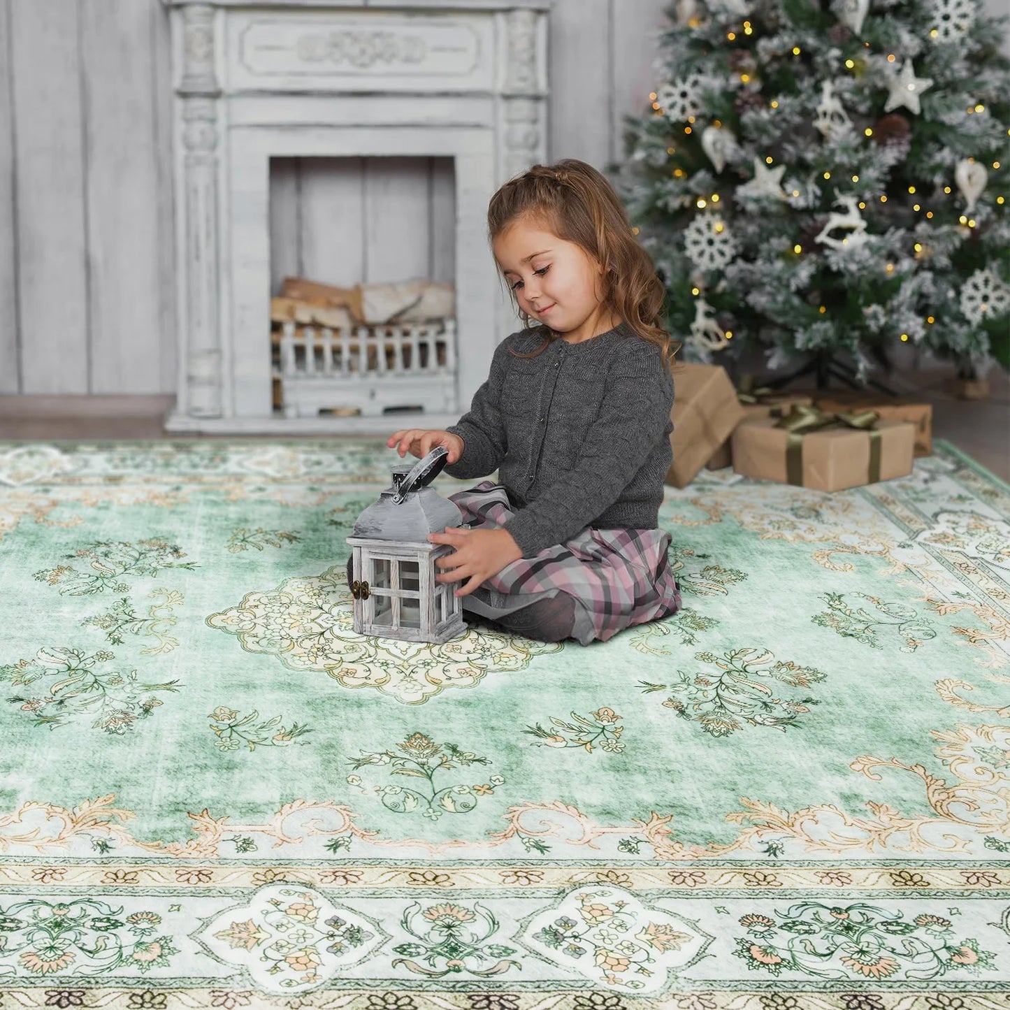 Elegant Floral Faux Wool Area Rug