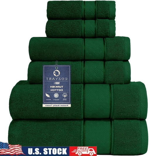 Luxury 6 Piece Turkish Cotton Towel Set Soft Absorbent Quick Dry Bath Hand Washcloths Bathroom