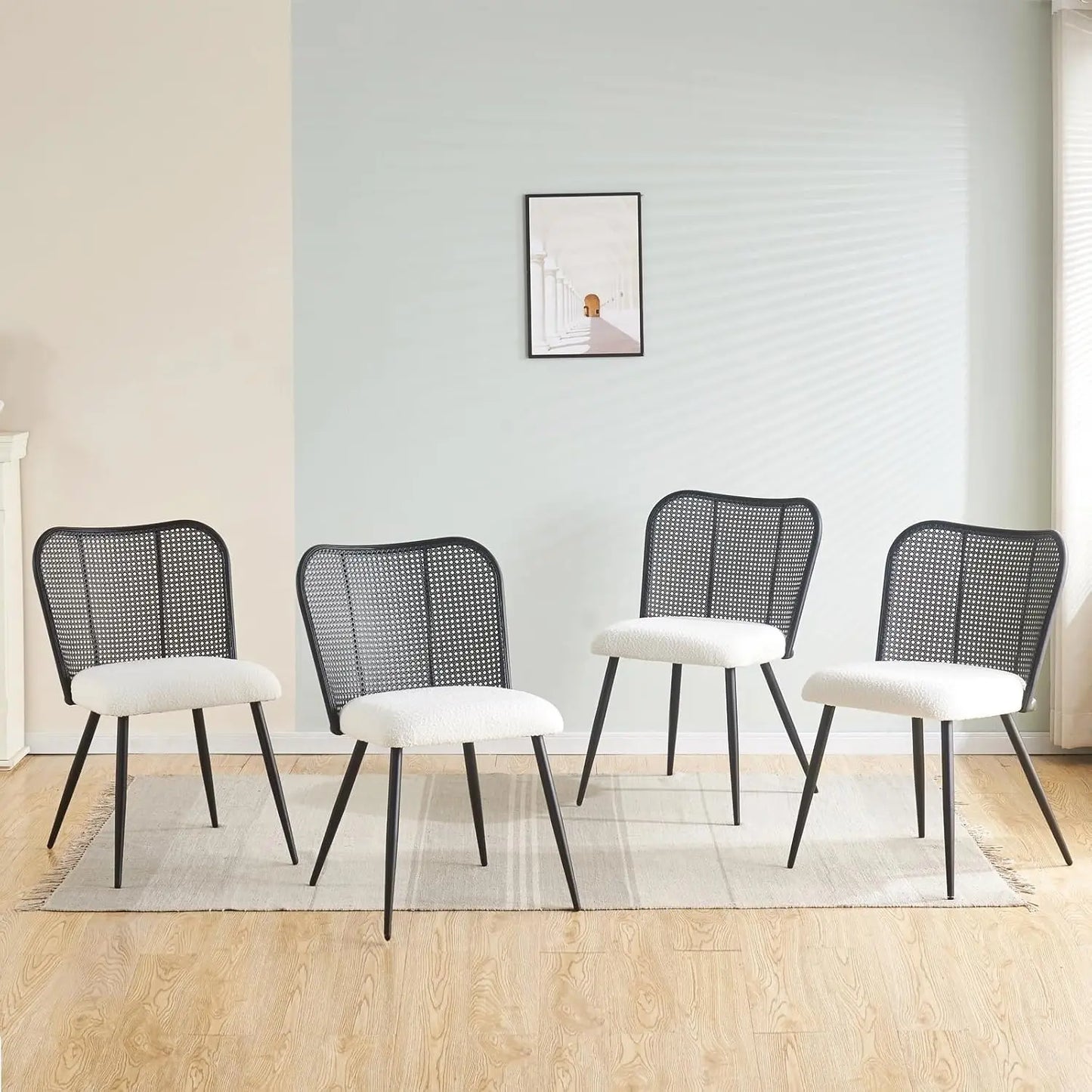 Rattan Dining Chairs Set of 4, Modern Cane Back Chairs