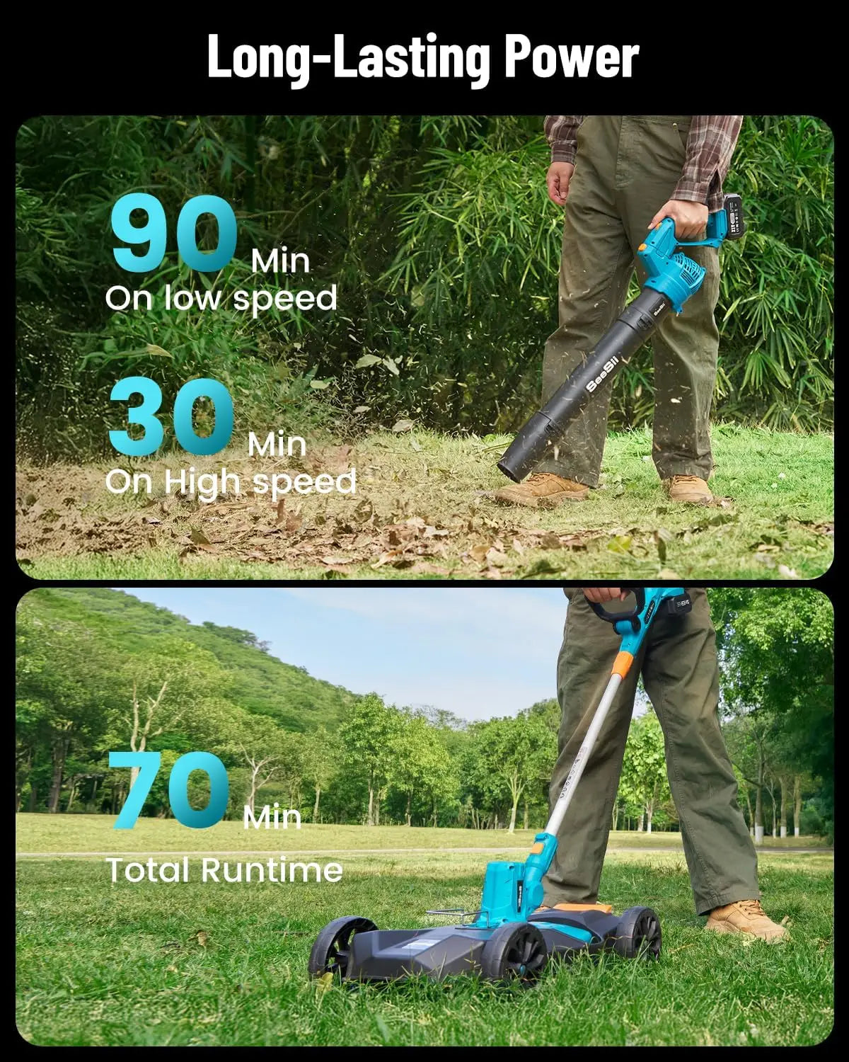 Electric String Trimmer Leaf Blower Combo Kit 3 in 1 Cordless Weed Wacker Grass Eater 12"Lawn Mower 5-Speed for Yard Lawn