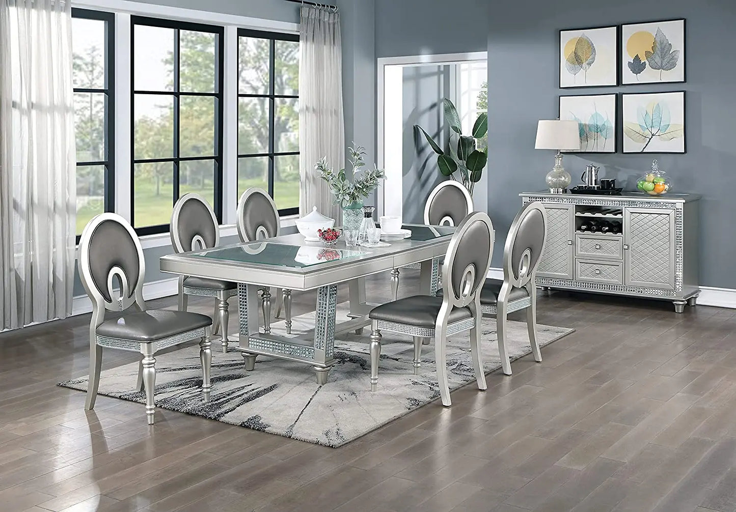 Antique traditional dining table or side chair rectangular table top w glass insert leaf tufted chair kitchen formal