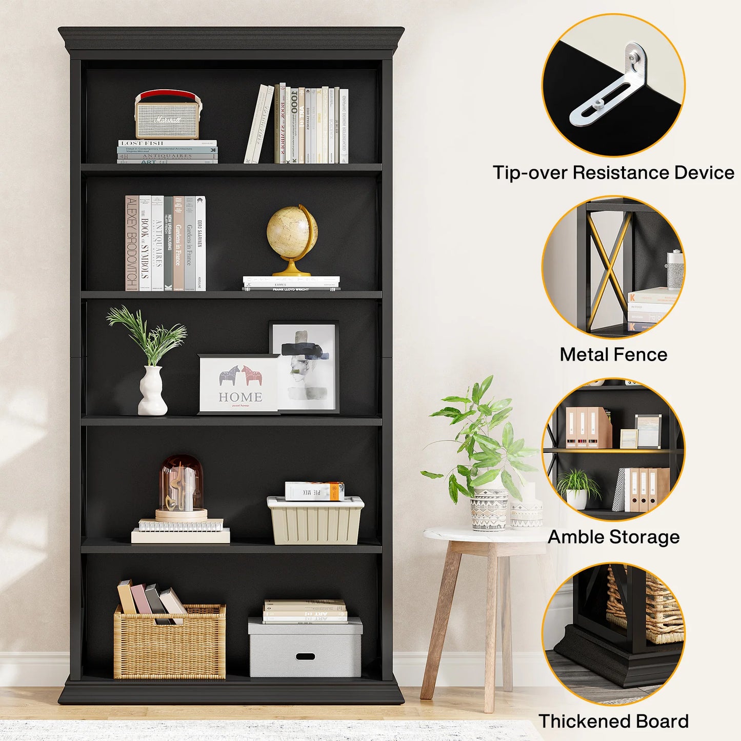 6-Tier Bookcase, 71 Inches Industrial Bookshelves and Bookcases, Floor Standing 5 Shelf Display Storage Shelves