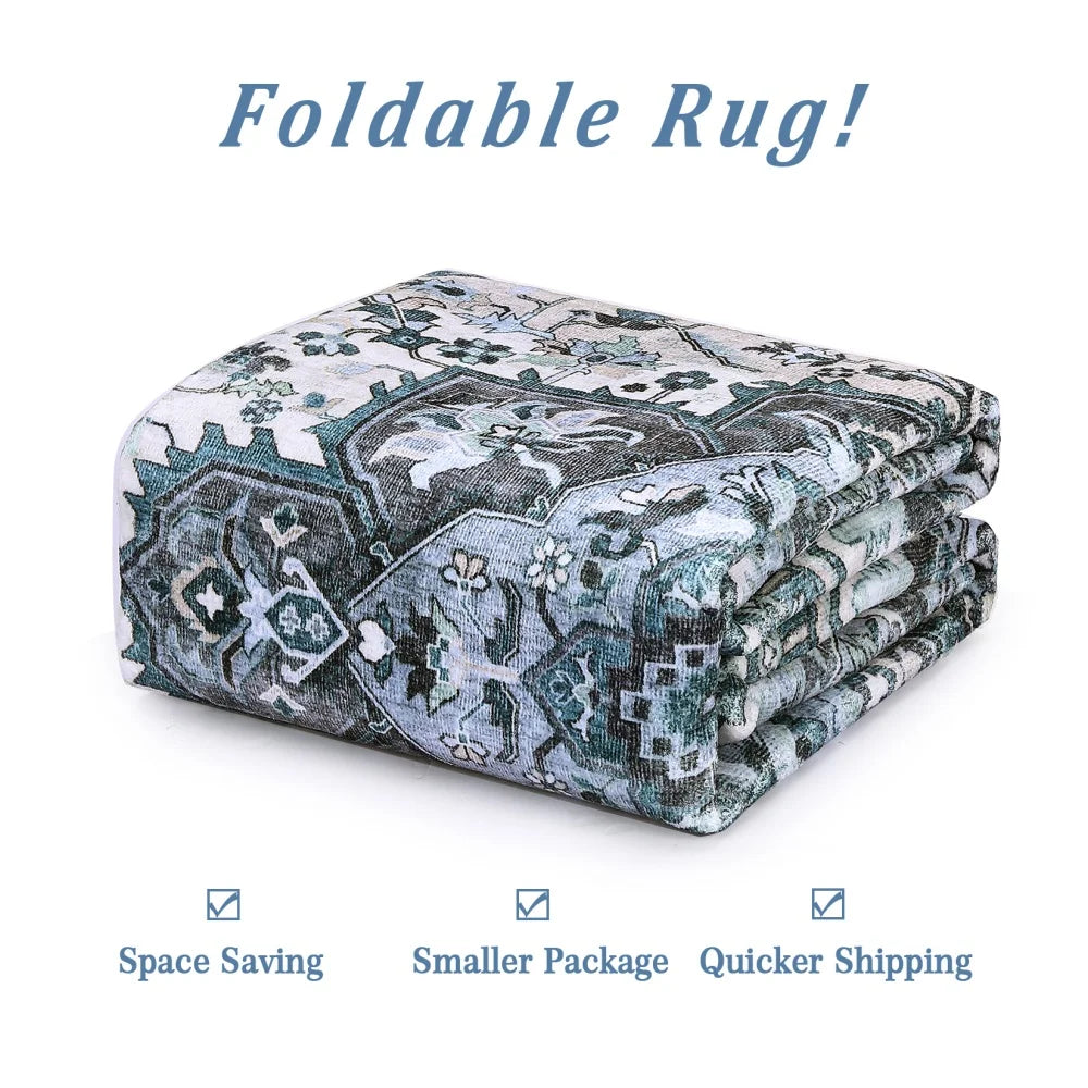 Washable Area Rugs 8x10 Living Room Rug Vintage Medallion  Soft Floor Cover Low Pile Non-Slip