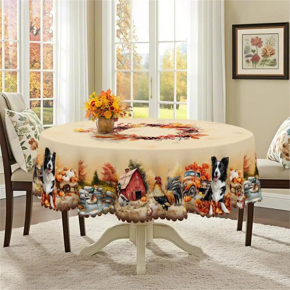 Autumn decoration Thanksgiving gift round rectangle tablecloth, pumpkin, puppy, rooster, truck design