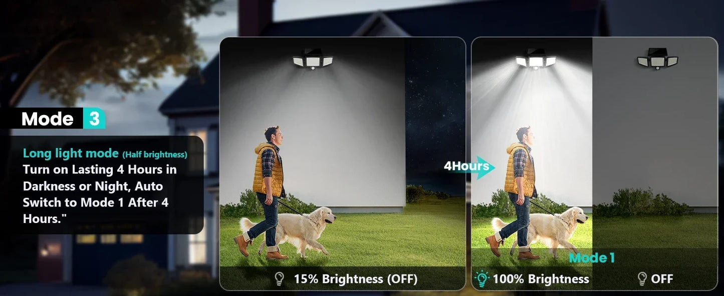 (5/4/3/2/1 pcs) 3-Head Solar Outdoor Light, Motion Sensor Security Light with Wireless Remote Control