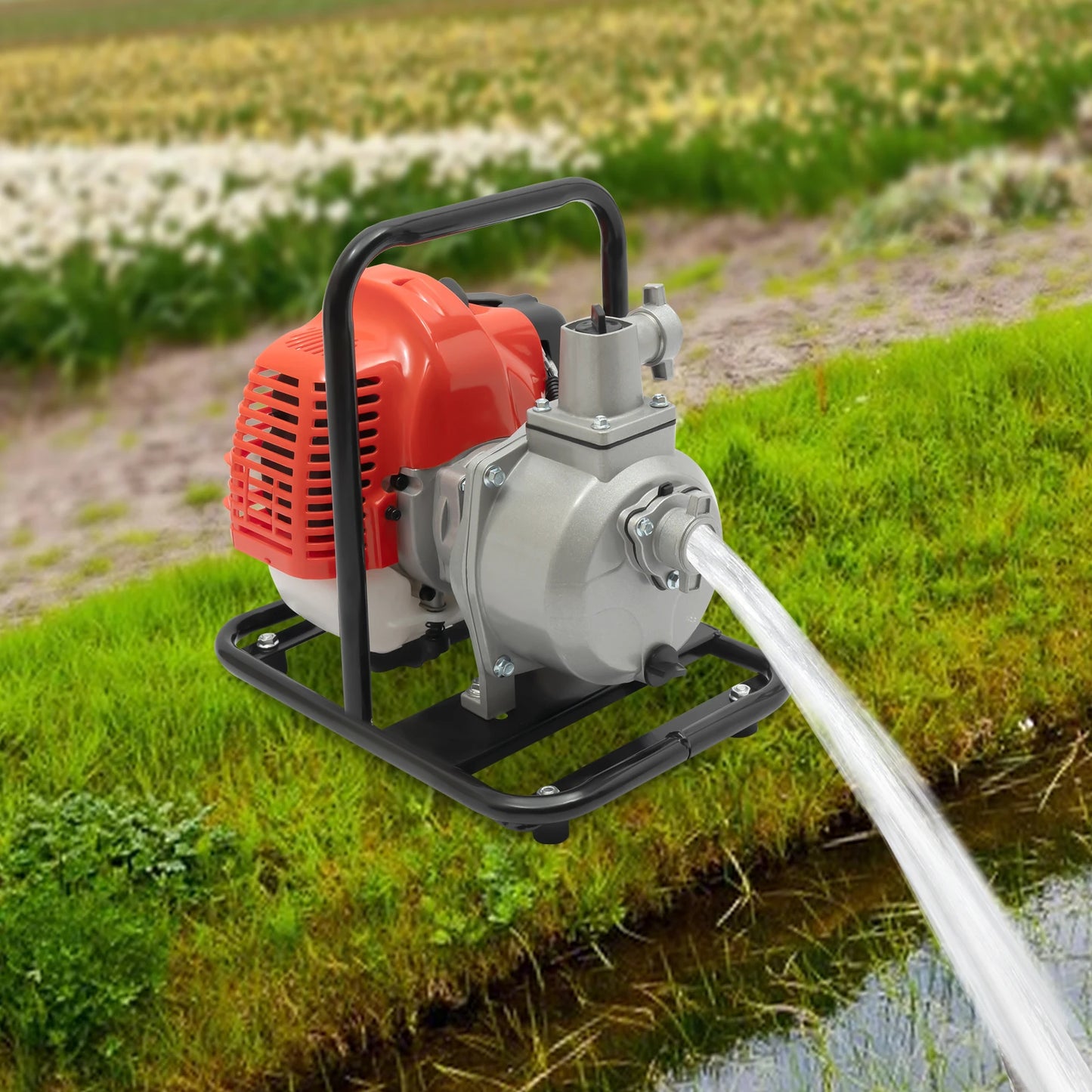 Gasoline Water Pump 2-Stroke Portable Gasoline Engine Trash Pump 20m Lift Powerful Engine Water Transfer Pump 26.25ft Suction