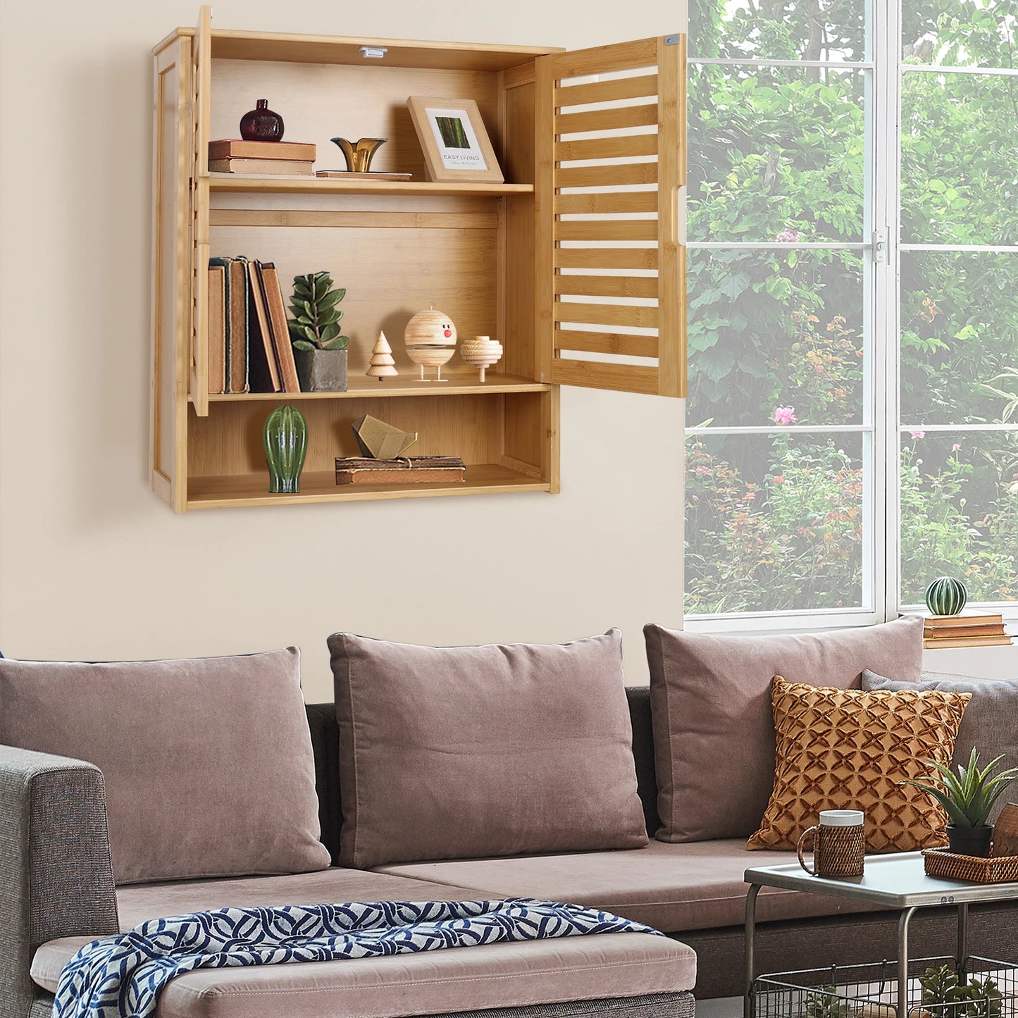 Wall Cabinet Bathroom Storage Cabinet Wall Mounted with Adjustable Shelves Inside, Double Door Medicine Cabinet, Utility Cabinet