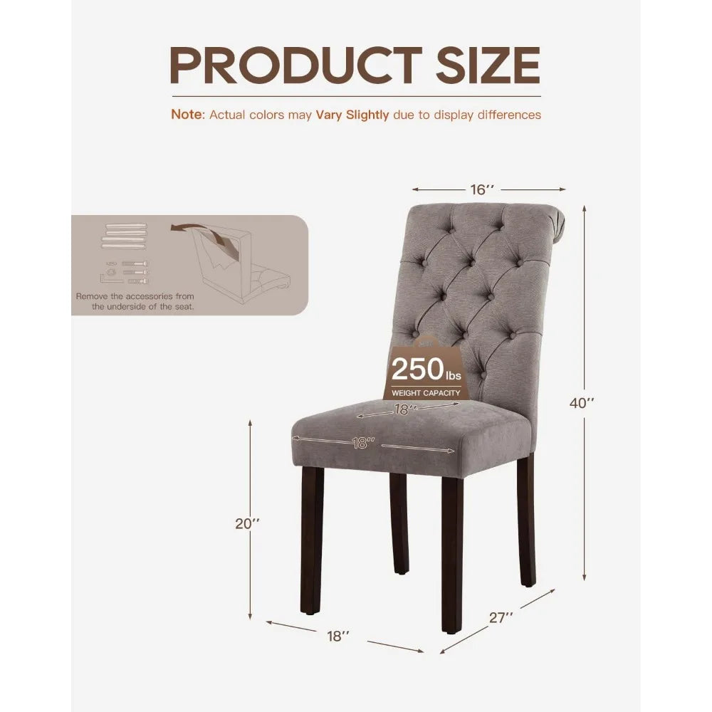 Dining Chairs Set of 6, Button Tufted Parsons Upholstered Chairs with Solid Wood Legs