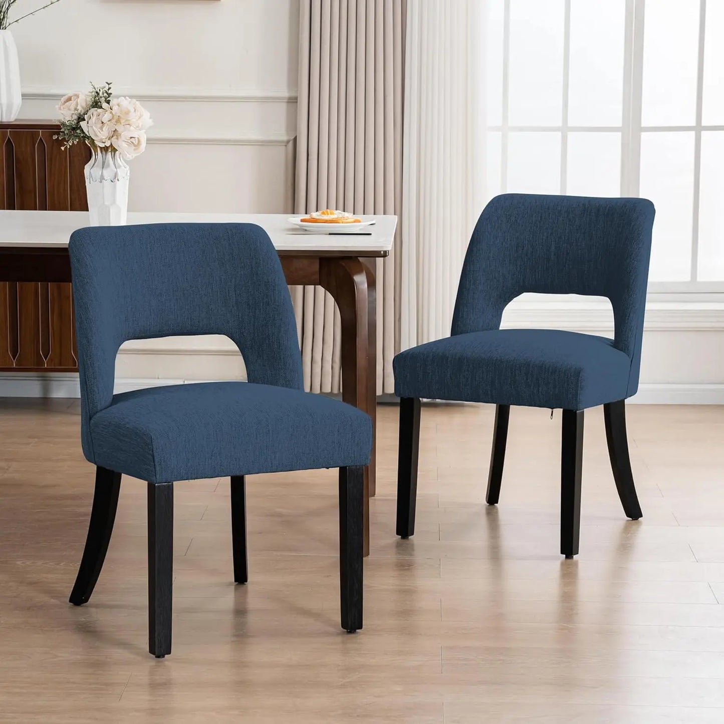 Wooden Dining Chairs Set of 2, Modern Fabric Upholstered Dining Room Chair Kitchen Chairs, Rustic Farmhouse Seating w/Comfort Cu