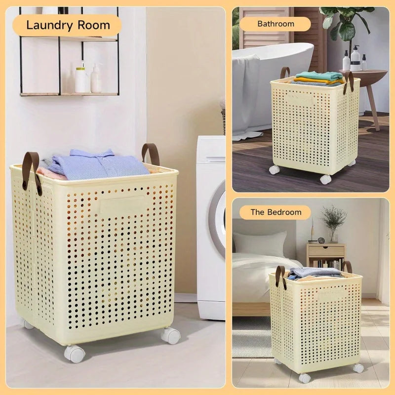 66.5L Foldable Laundry Basket with Wheels - XL Collapsible Storage Bin for Clothes, Toys, Bathroom (14x15x20 inch) Easy Carry!