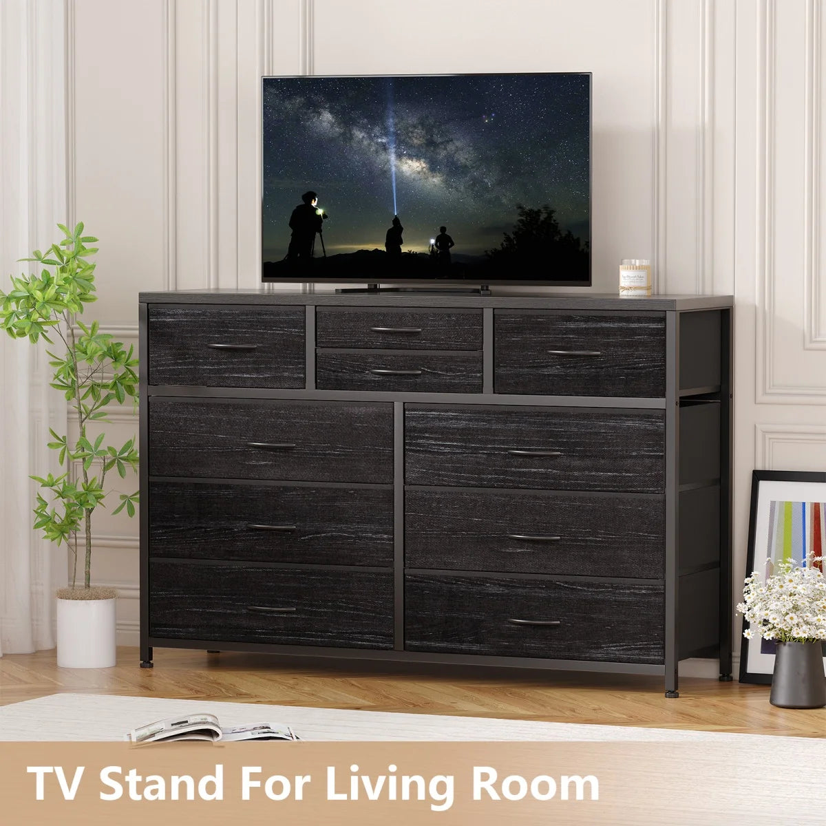 Dresser with 10 Drawers TV Stand Entertainment Center for Bedroom Entryway,Metal Frame