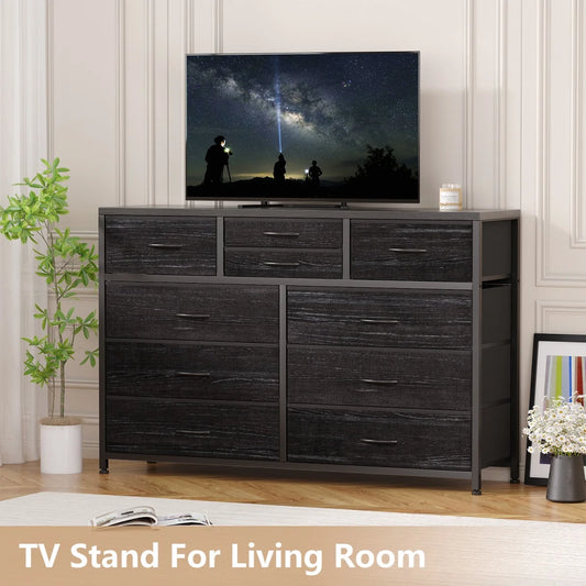 Dresser with 10 Drawers TV Stand Entertainment Center for Bedroom Entryway,Metal Frame