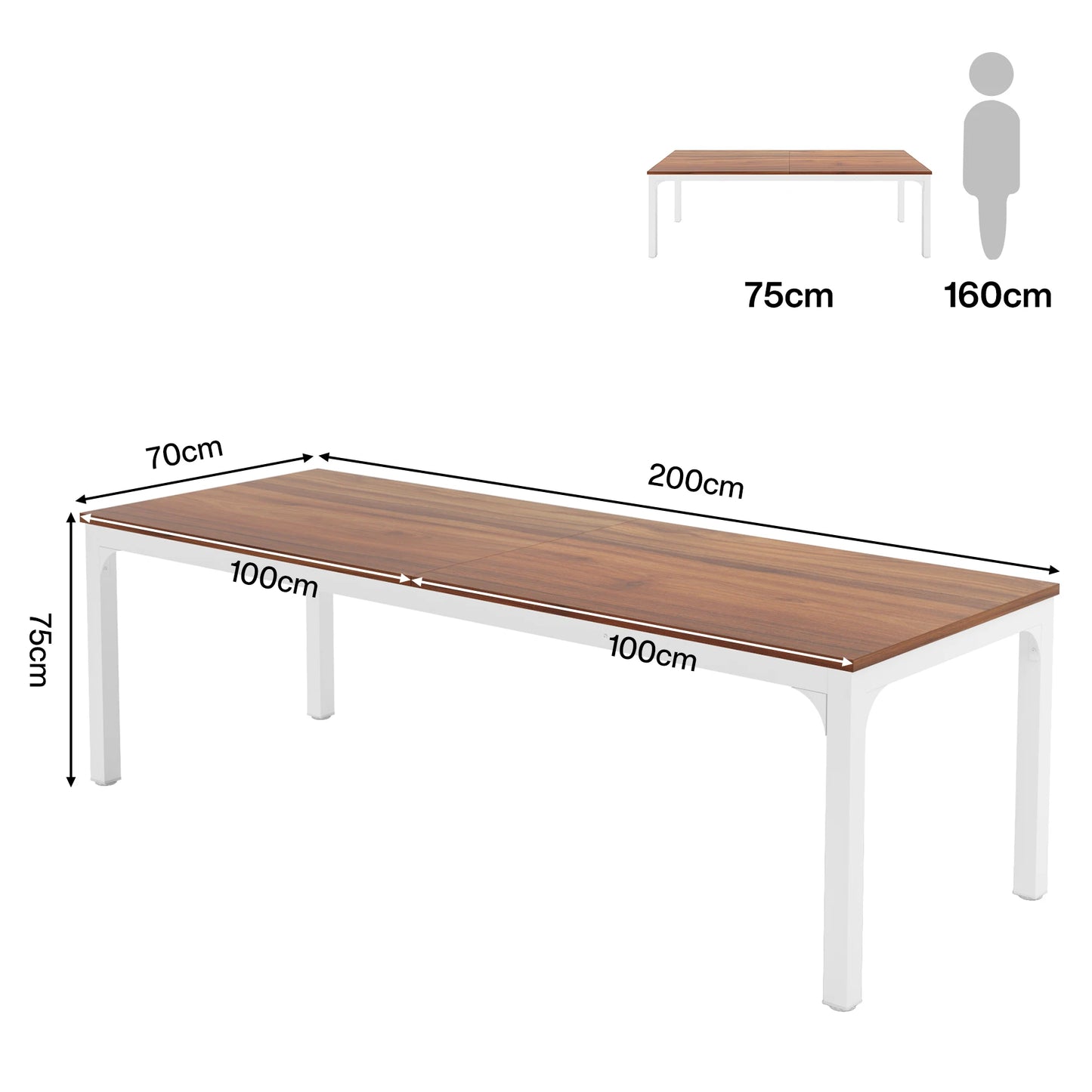 Dining Table for 6-8 People, 200cm Large Narrow Long Rectangular Kitchen Dinner Table, Rustic Wood Dining Table