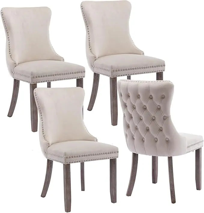 Velvet Upholstered Dining Chairs Set of 4 Wingback Kitchen Room Black Accent Chairs 4PC Solid Wood Leg