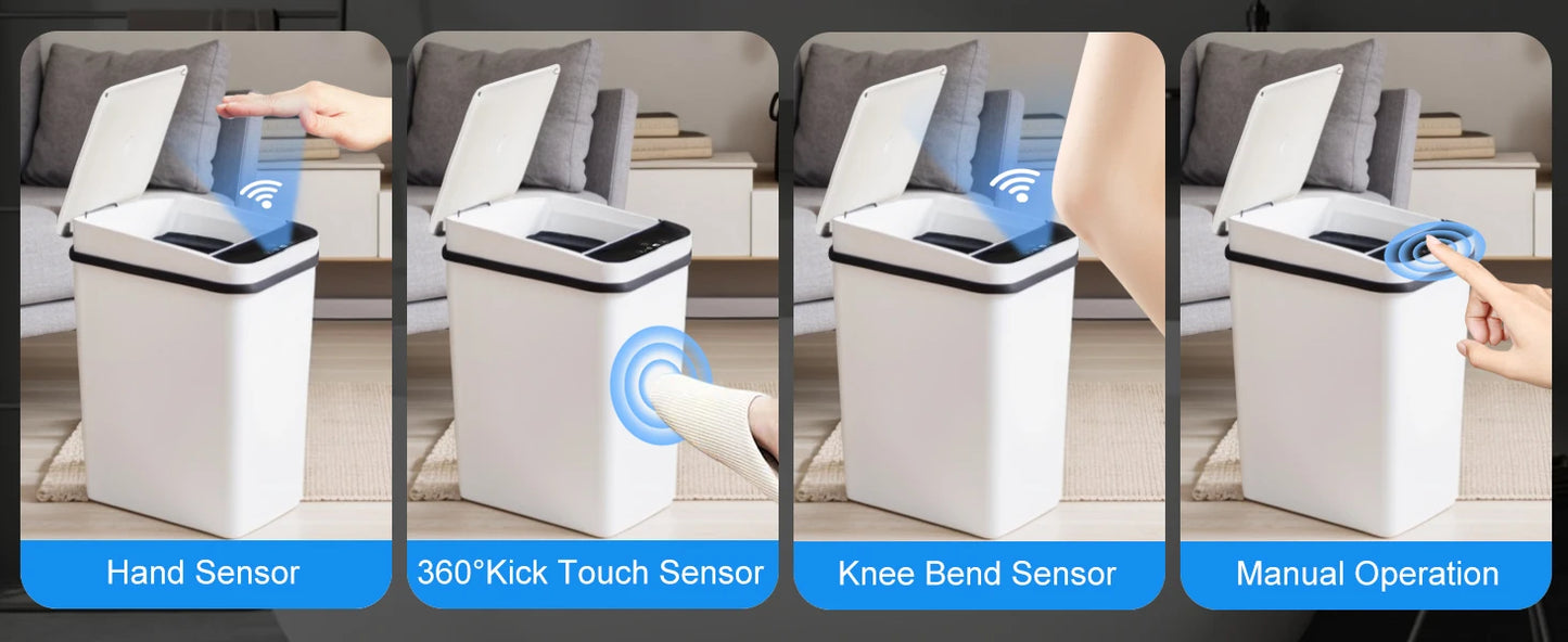 2 Pack 12L & 18L Bathroom Automatic Trash Can Touchless Motion Sensor Garbage Can with Lid for Bedroom living Room Kitchen White