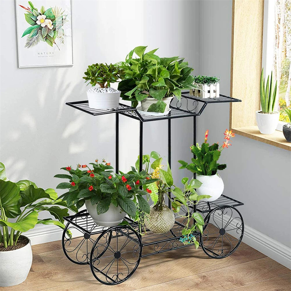 Large Metal Plant Stand Indoor 6 Tier Garden Cart Plant Holder Wrought Iron Plants Display Shelf Rack