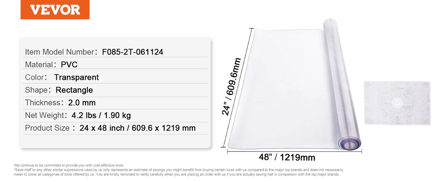 Clear Plastic Table Cover  Protector Rectangle