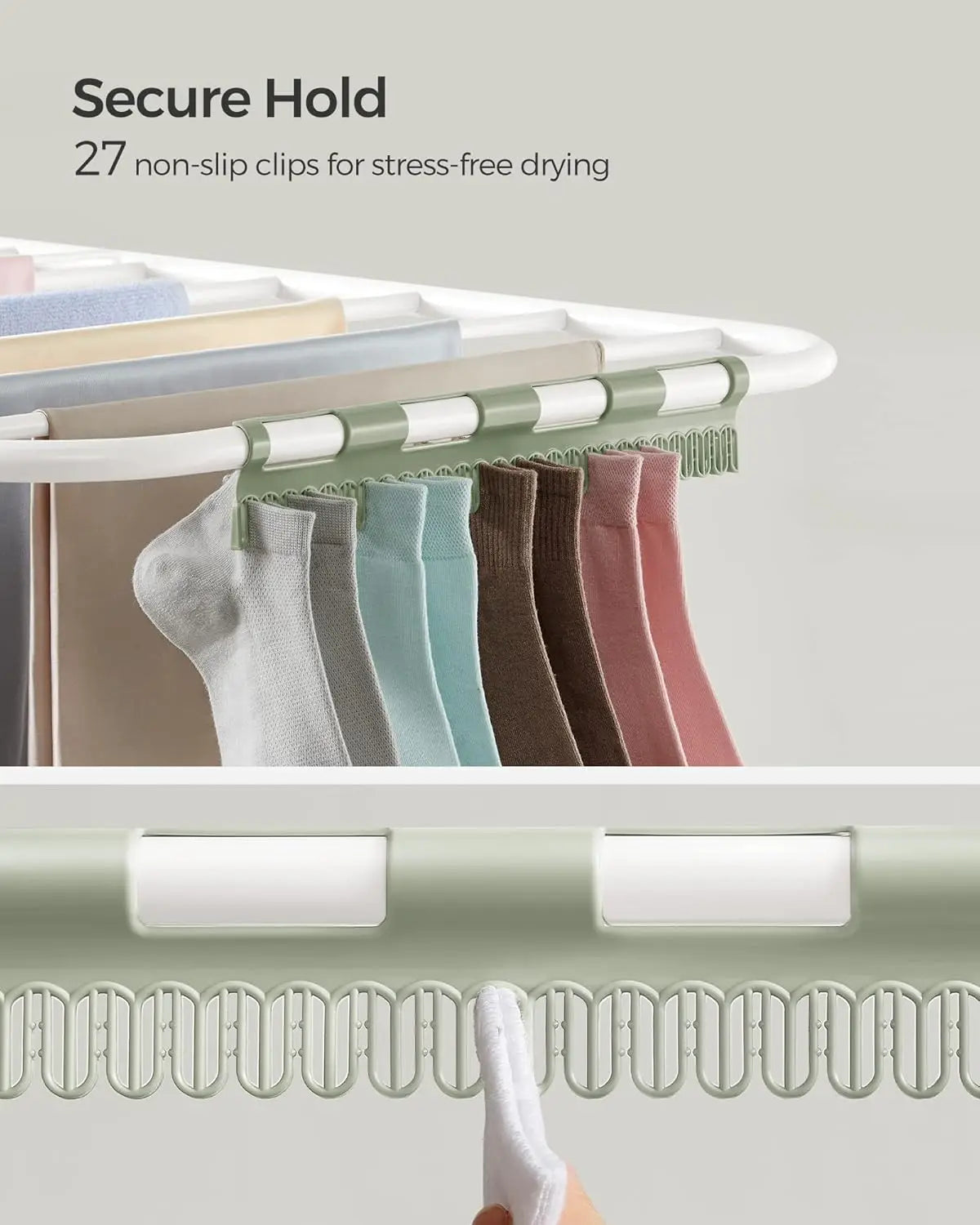 Clothes Drying Rack Foldable 2-Level Laundry Drying Rack Free-Standing Large Drying Rack with Height-Adjustable Wings