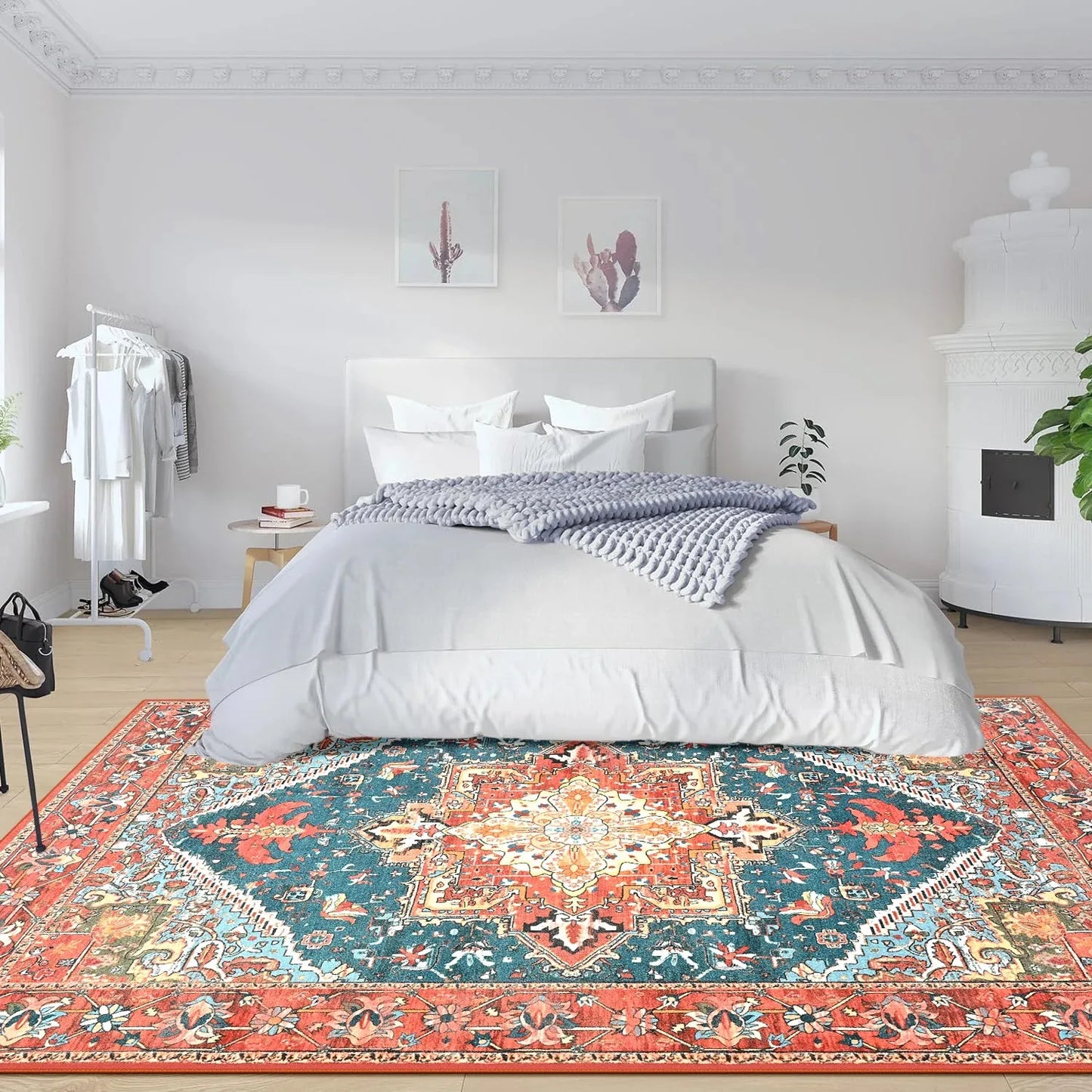 Faux Cashmere Vintage Floral  Soft Accent Area Rug, Low Pile for Living Room Bedroom