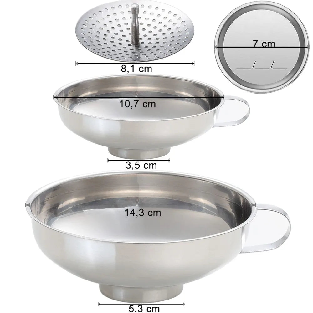 Food grade stainless steel canning funnels with filters, wide mouth funnels for kitchens, wide POTS and regular cans