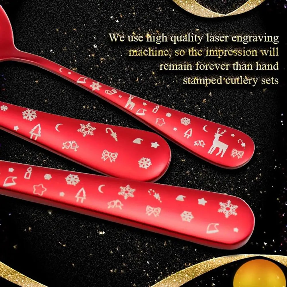 4pcs/set High Quality Christmas Flatware Set Stainless Steel Red Green Dinnerware Knife Fork Spoon Cutlery Dishwasher Safe