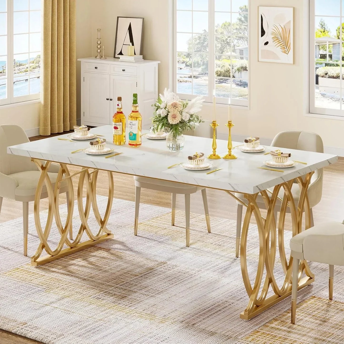 Large Modern Kitchen Dining Table, 63"  for 4-6 People