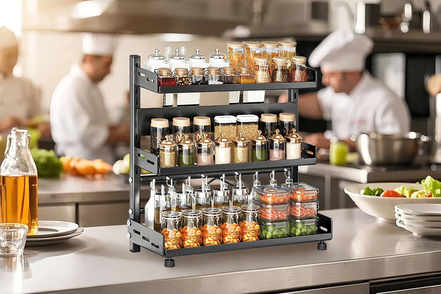 1pc Multi-Tier Spice Rack, Space-Saving Kitchen Countertop Organizer for Seasoning Jar Storage