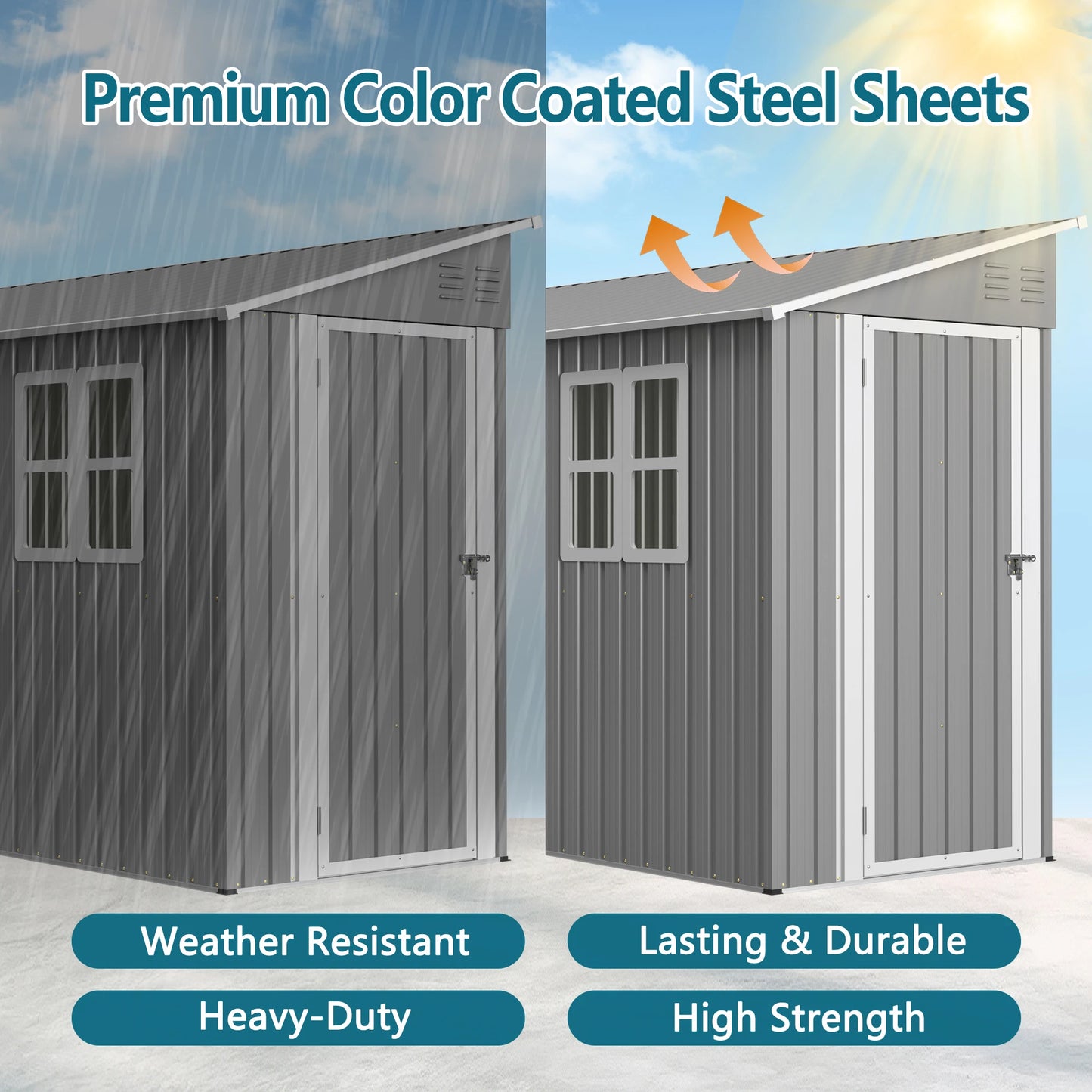 4x10 FT Galvanized Steel Outdoor Shed – Weatherproof Lockable Storage for Tools, Bikes & Pets w/Sloping Roof & Window