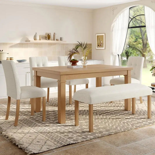 6-Piece Modern Dining Set, Rectangular Kitchen Table with 4 Upholstered Chairs & Bench, Ideal for Dining & Living Room